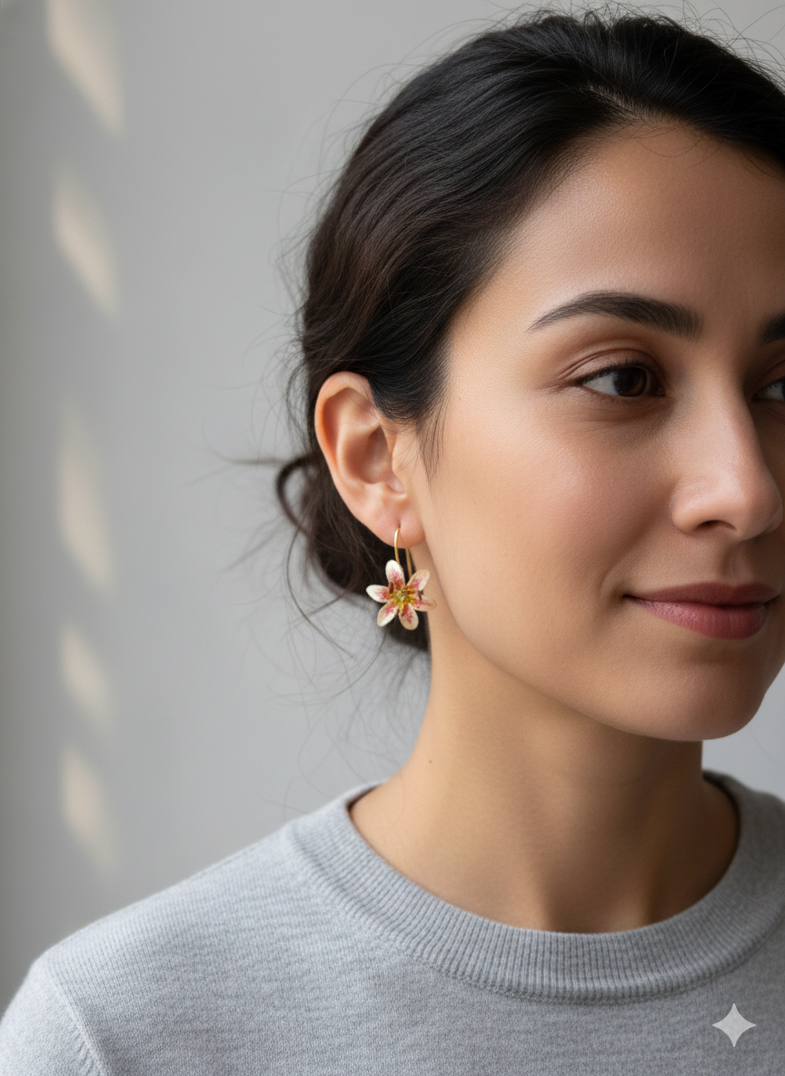 Tiger Lily Drop earrings white pink