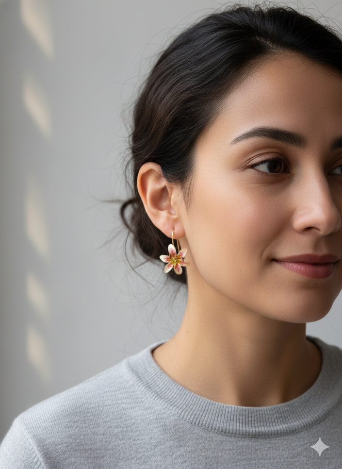 Tiger Lily Drop earrings white pink