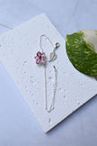 A delicate chain and charmed bracelet with single Purple White Orchid flower, minimalist bracelet