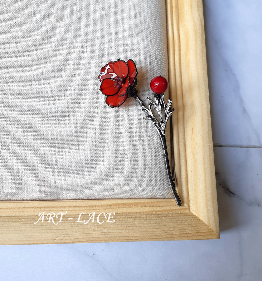 Red Poppy flower brooch pin/coat pin