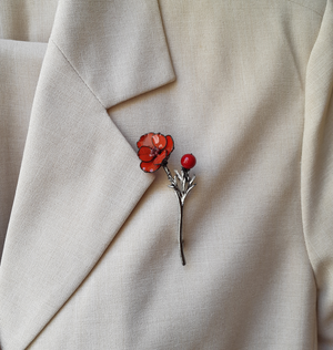 Red Poppy flower brooch pin/coat pin
