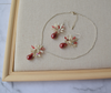 Red White flower cluster earrings necklace set