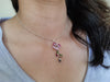 A handmade and hand-painted Purple white Orchid flower twig pendant and chain, Orchid flower long earrings in silver finish.
