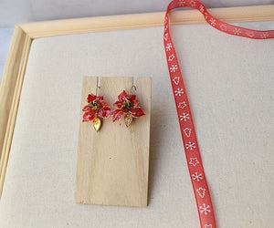 A hand formed and hand painted Red Poinsettia earrings for Christmas, Unique gift for Christmas