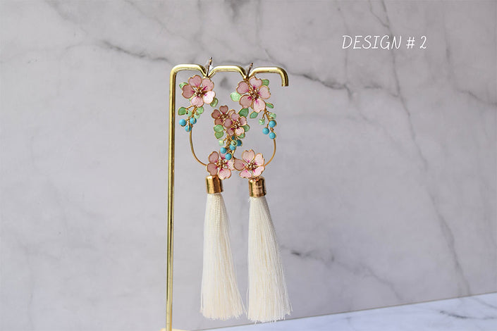 Sakura Flowers Hoop earrings with Tassels