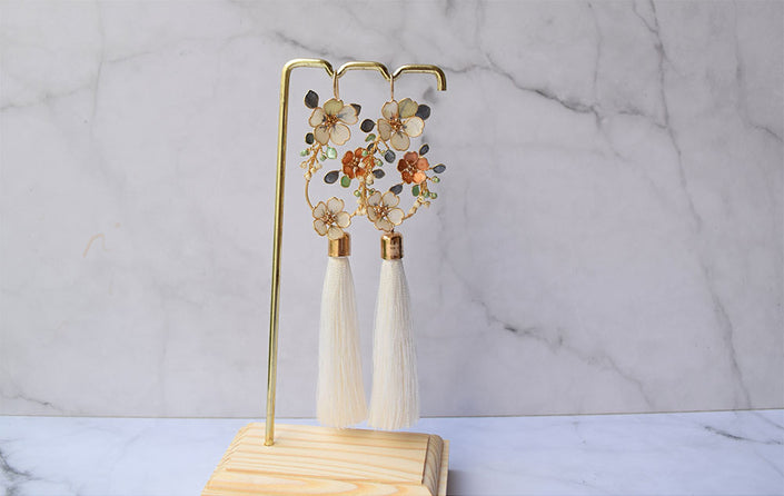 Sakura Flowers Hoop earrings with Tassels