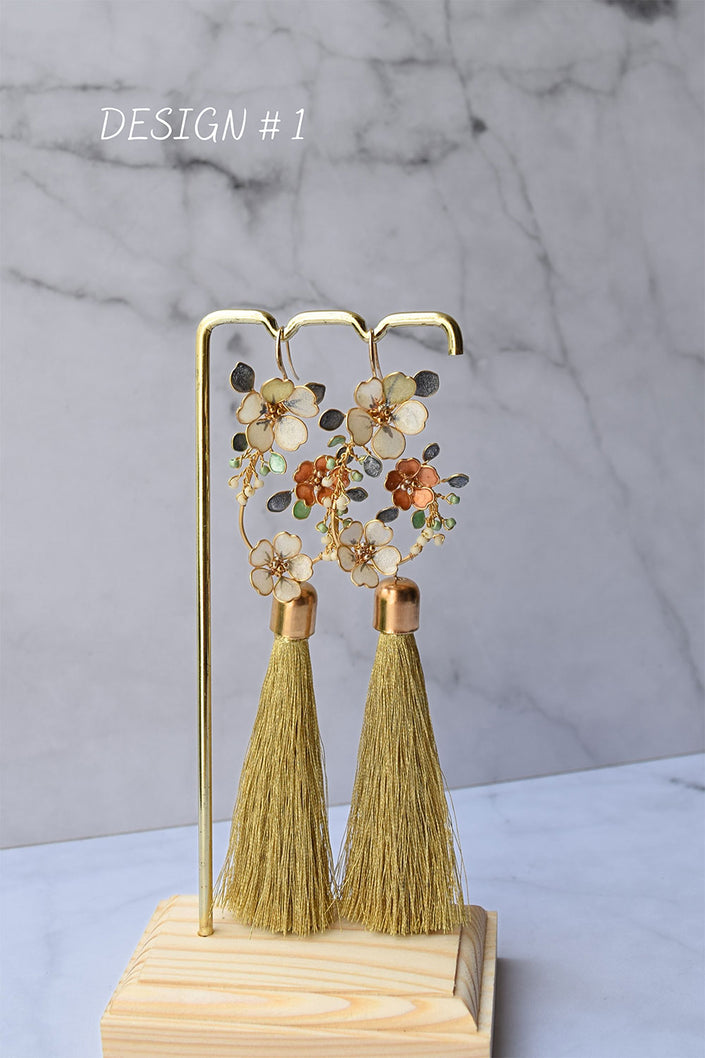 Sakura Flowers Hoop earrings with Tassels