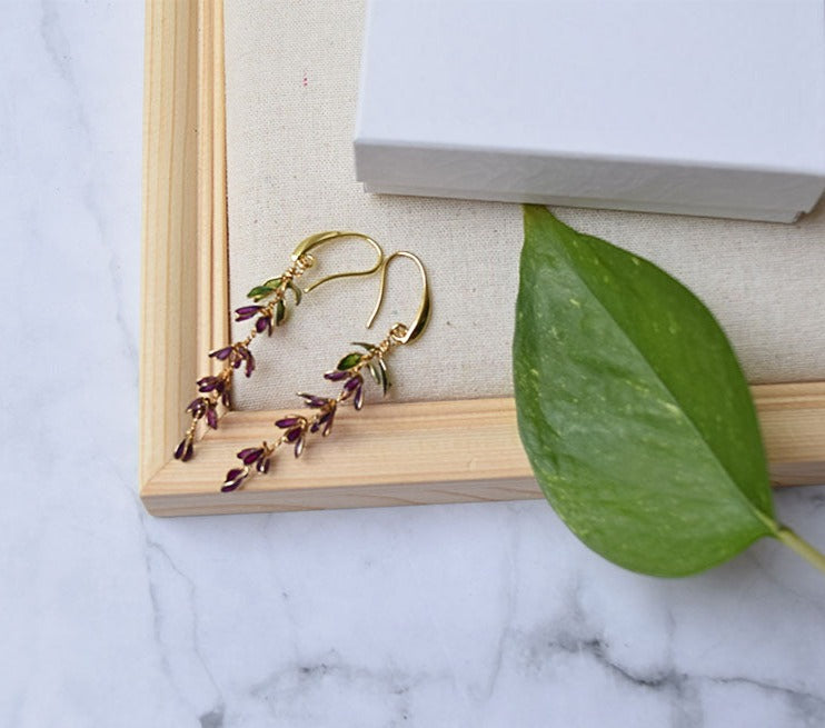 Lavender floral long earrings