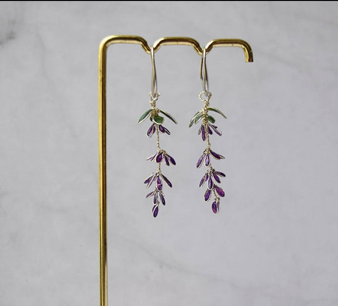 Lavender floral long earrings