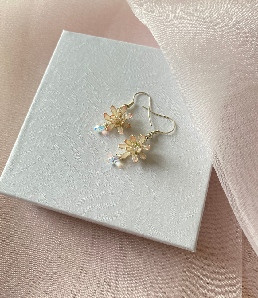 Lotus flower earrings white Swarovski