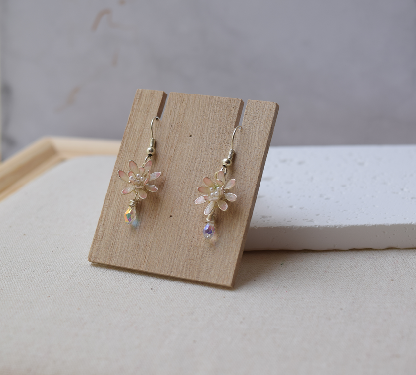 Lotus flower earrings white Swarovski