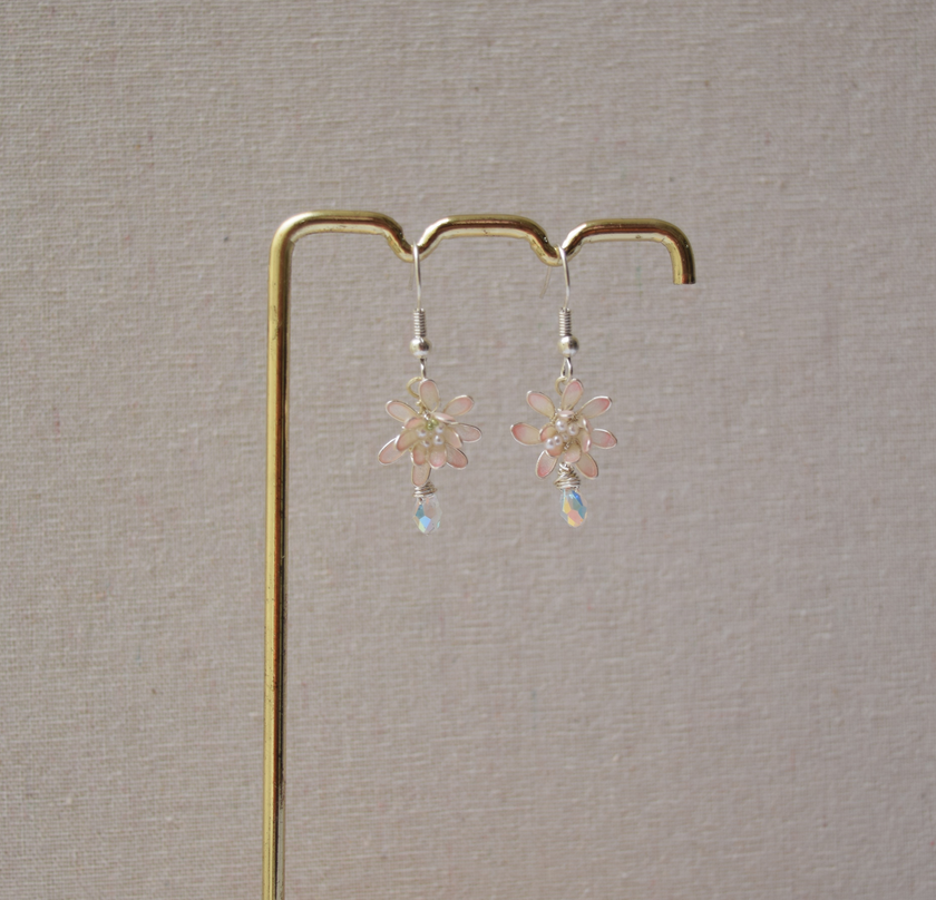 Lotus flower earrings white Swarovski