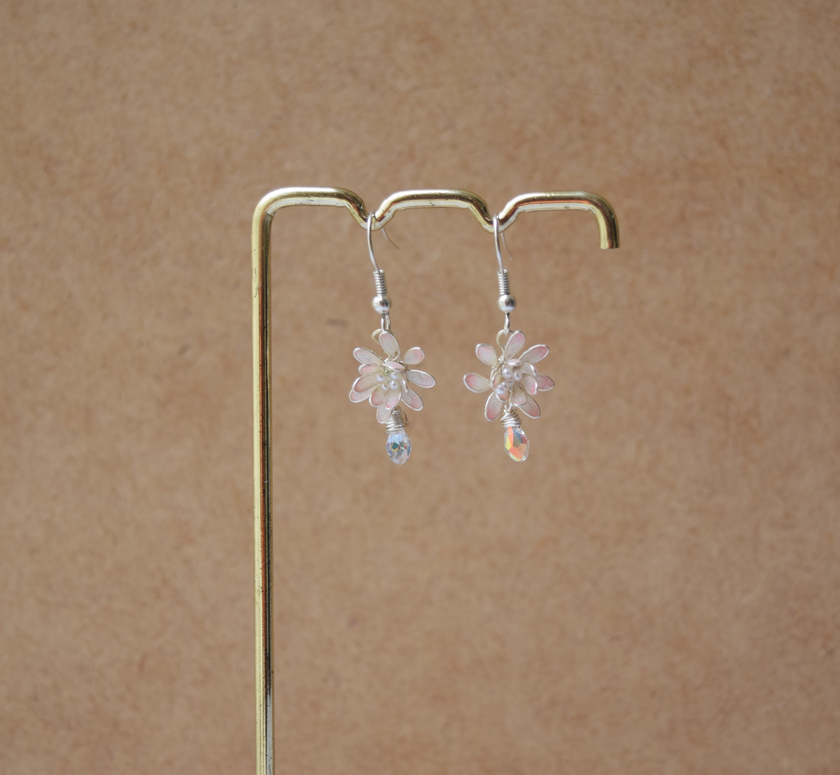 Lotus flower earrings white Swarovski