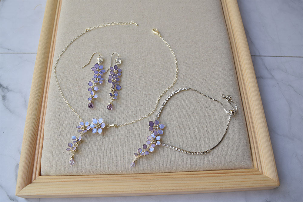 lavender flower jewelry Violet floral Necklace set Bridal jewellery set – Forever Blossom