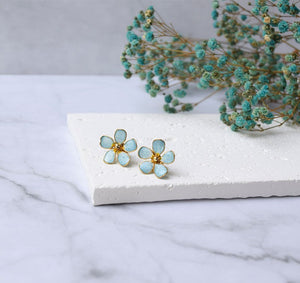 Cute little Forget-Me-Not flower stud earrings for women, Handmade and painted.