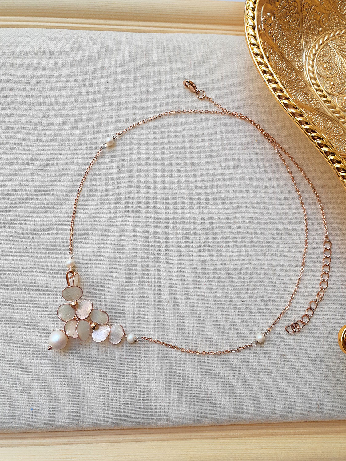 Rose Gold blush Floral Pearl Necklace set