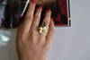 Beautiful Plumeria/Frangipani white yellow flower finger ring adjustable cocktail ring.