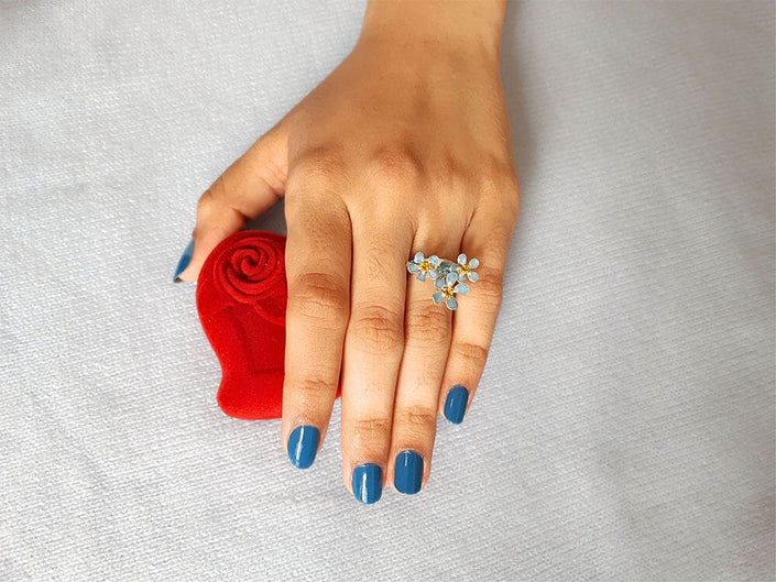 Sterling silver blue flower ring