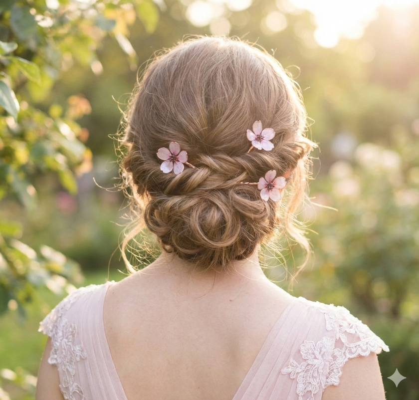 Pink Sakura Hair pin Rose Gold