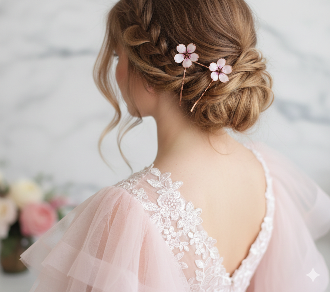 Pink Sakura Hair pin Rose Gold