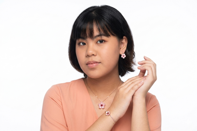 Rose gold Cherry Blossom necklace set