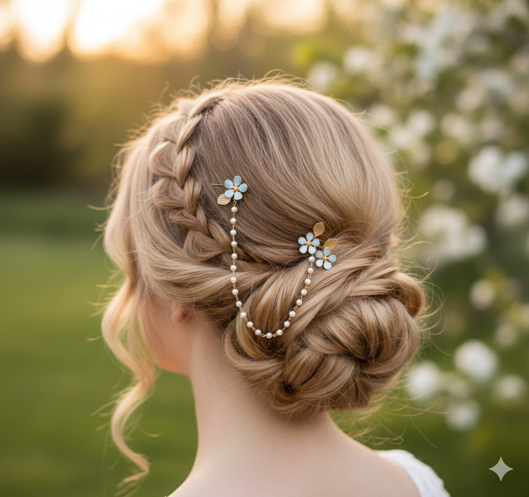 Bridal hair vine Forget Me Not flowers
