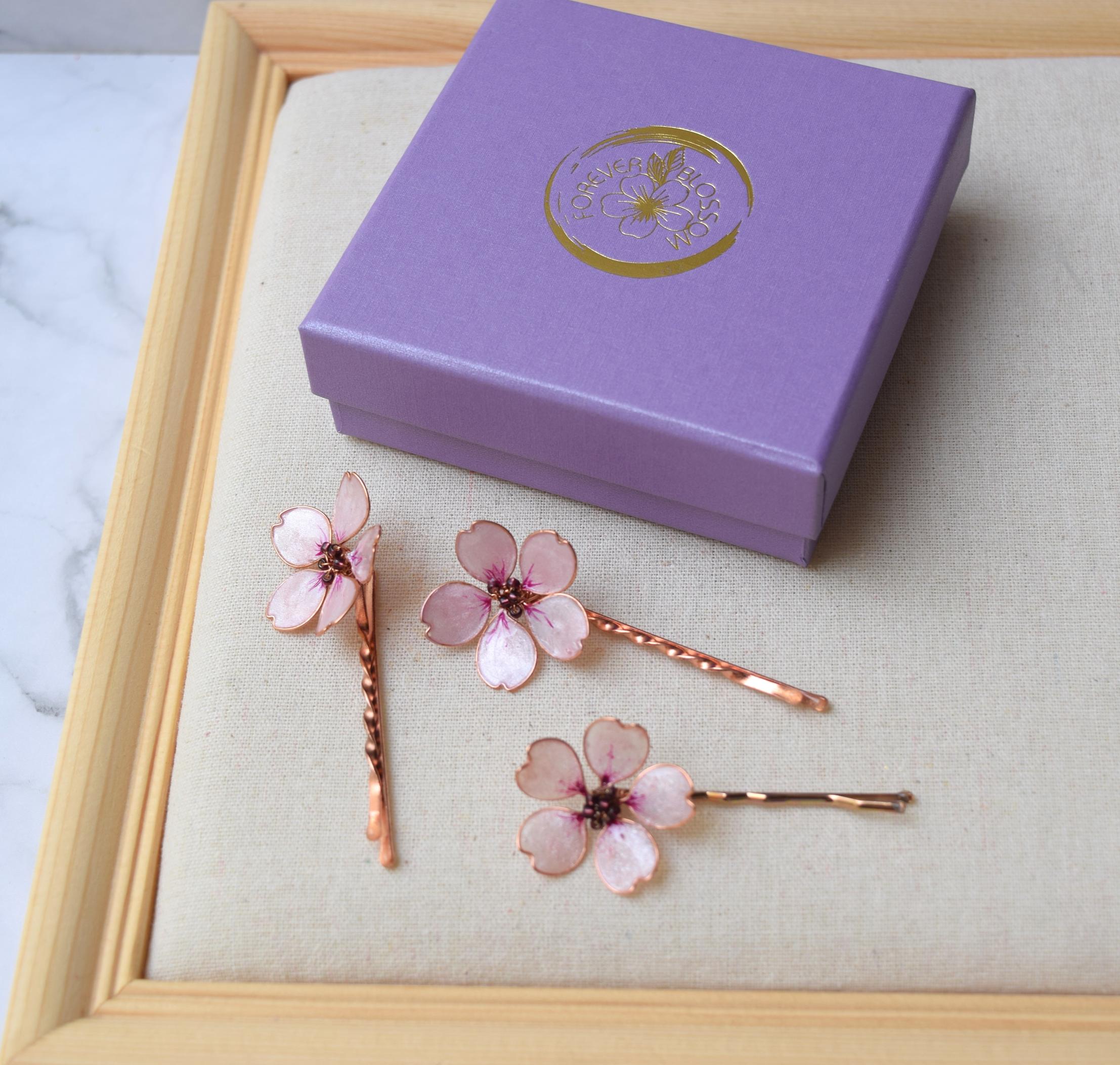 Pink Sakura Hair pin Rose Gold