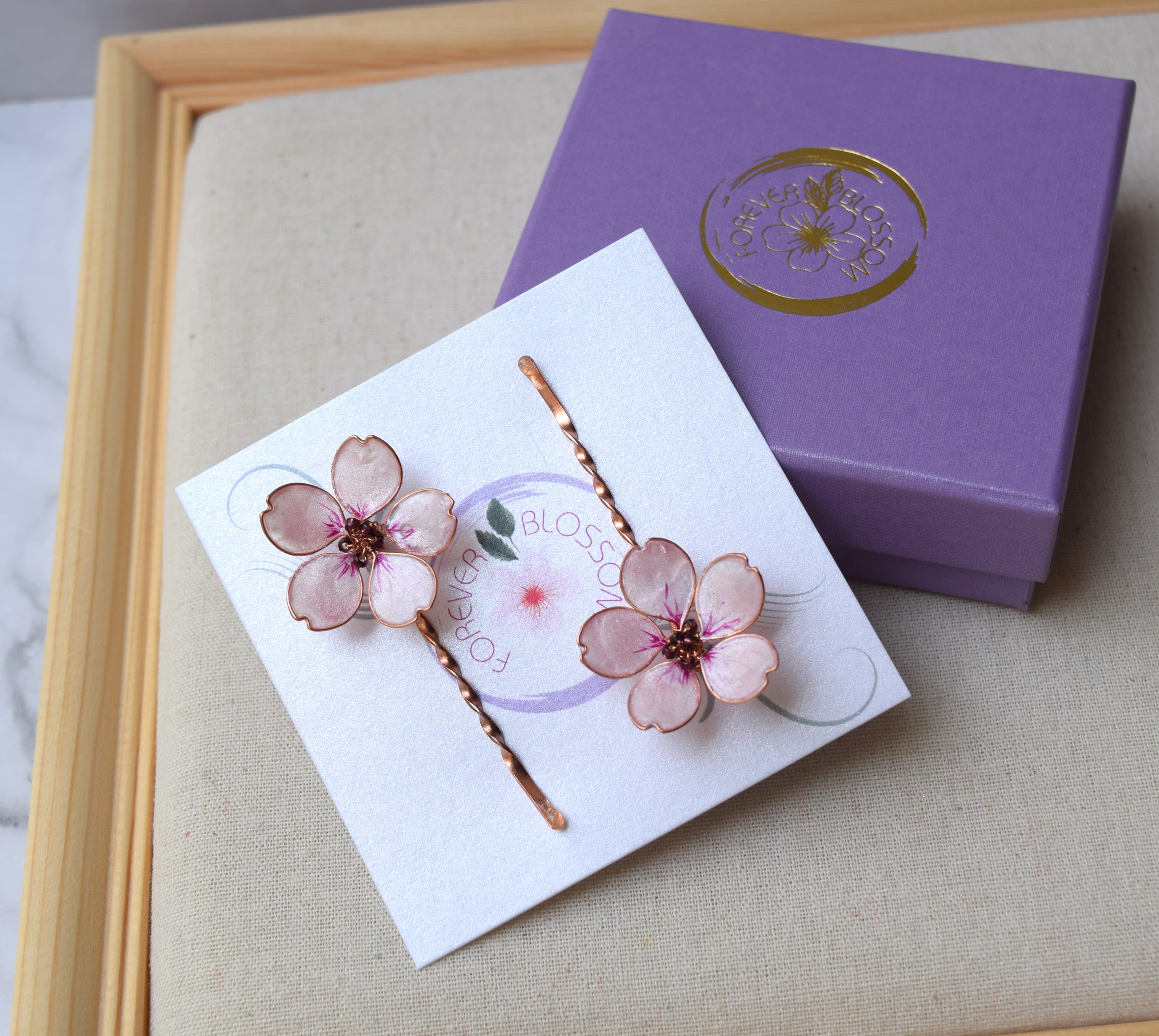 Pink Sakura Hair pin Rose Gold