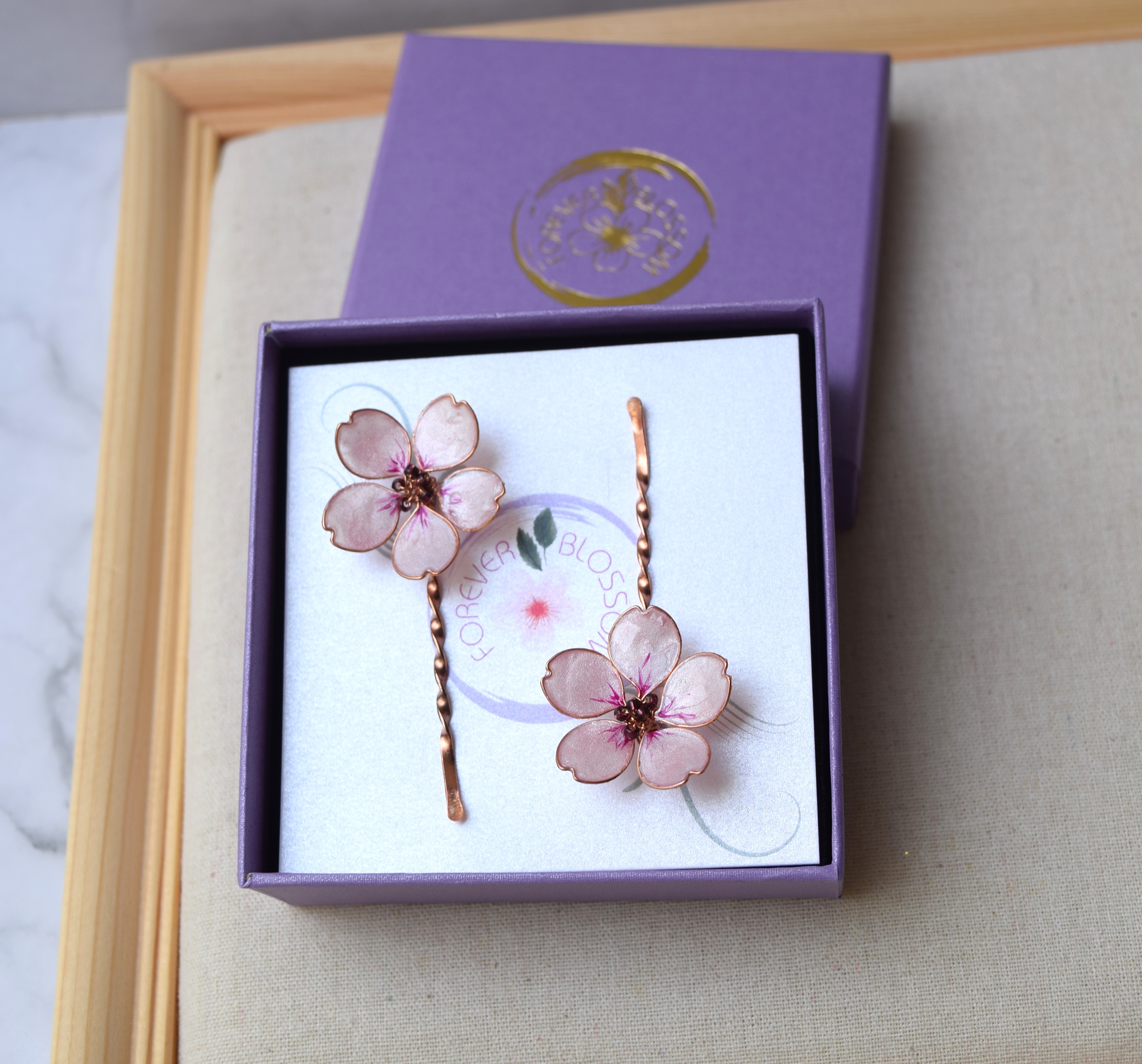 Pink Sakura Hair pin Rose Gold
