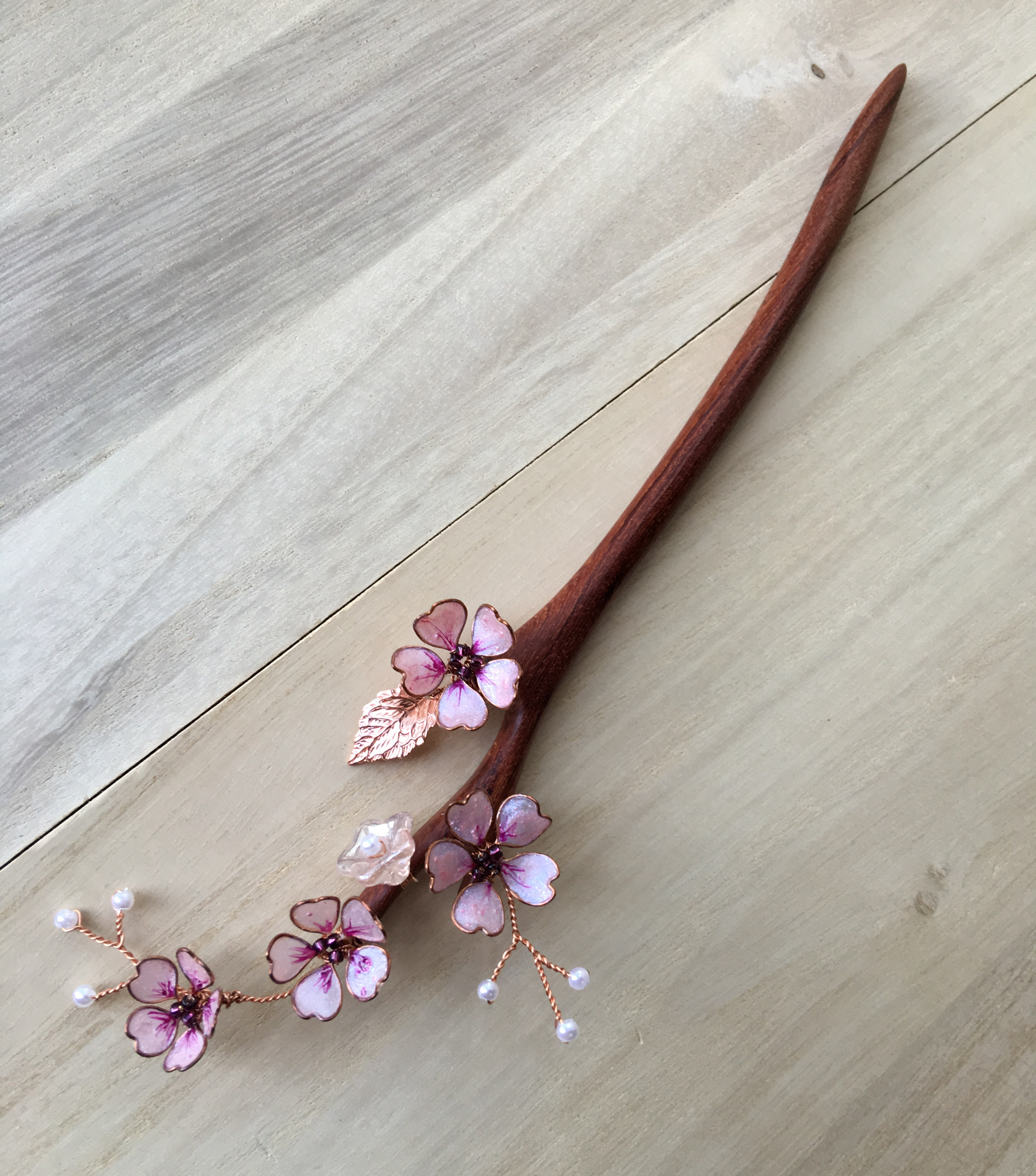 Sakura branch hair stick wooden, Japanese Pink Cherry Blossom