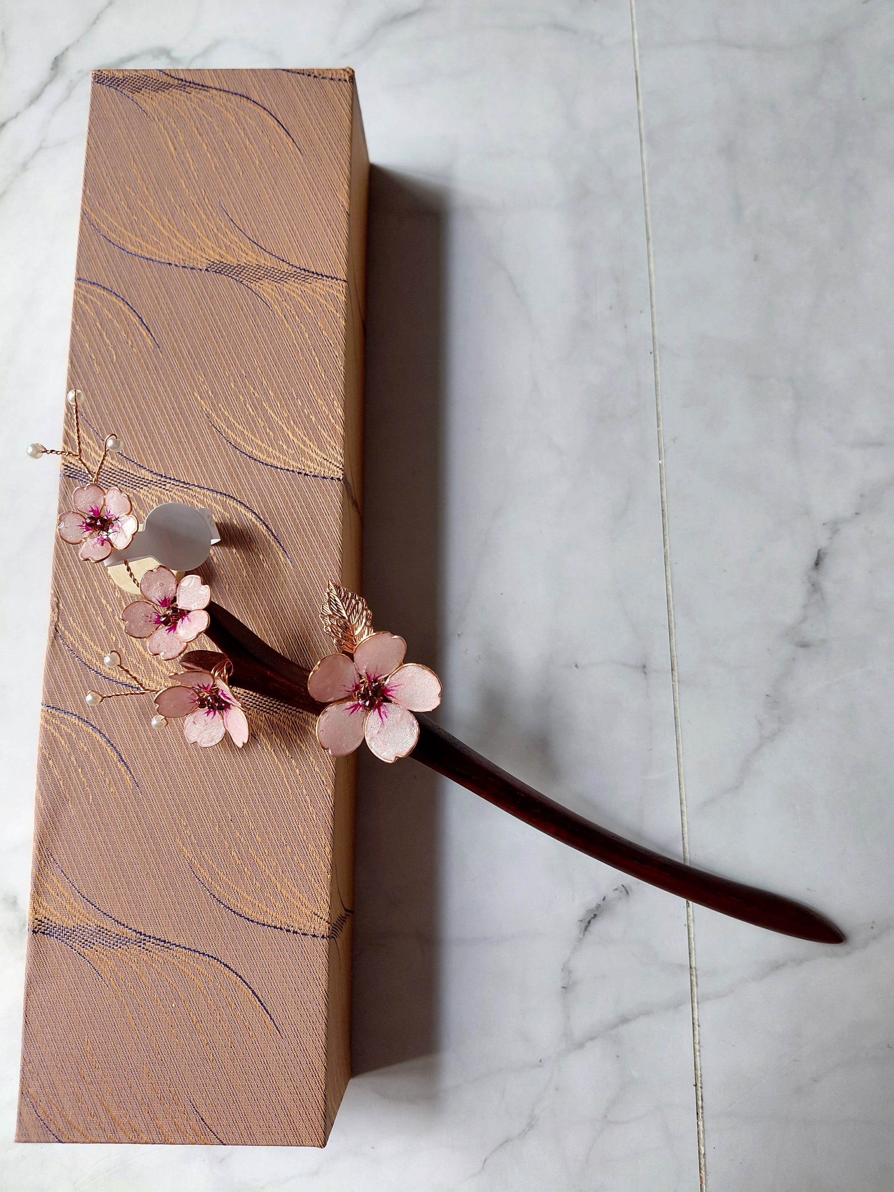 Sakura branch hair stick wooden, Japanese Pink Cherry Blossom