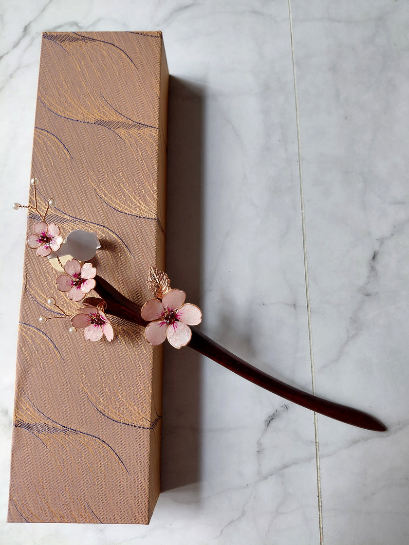 Sakura branch hair stick wooden, Japanese Pink Cherry Blossom