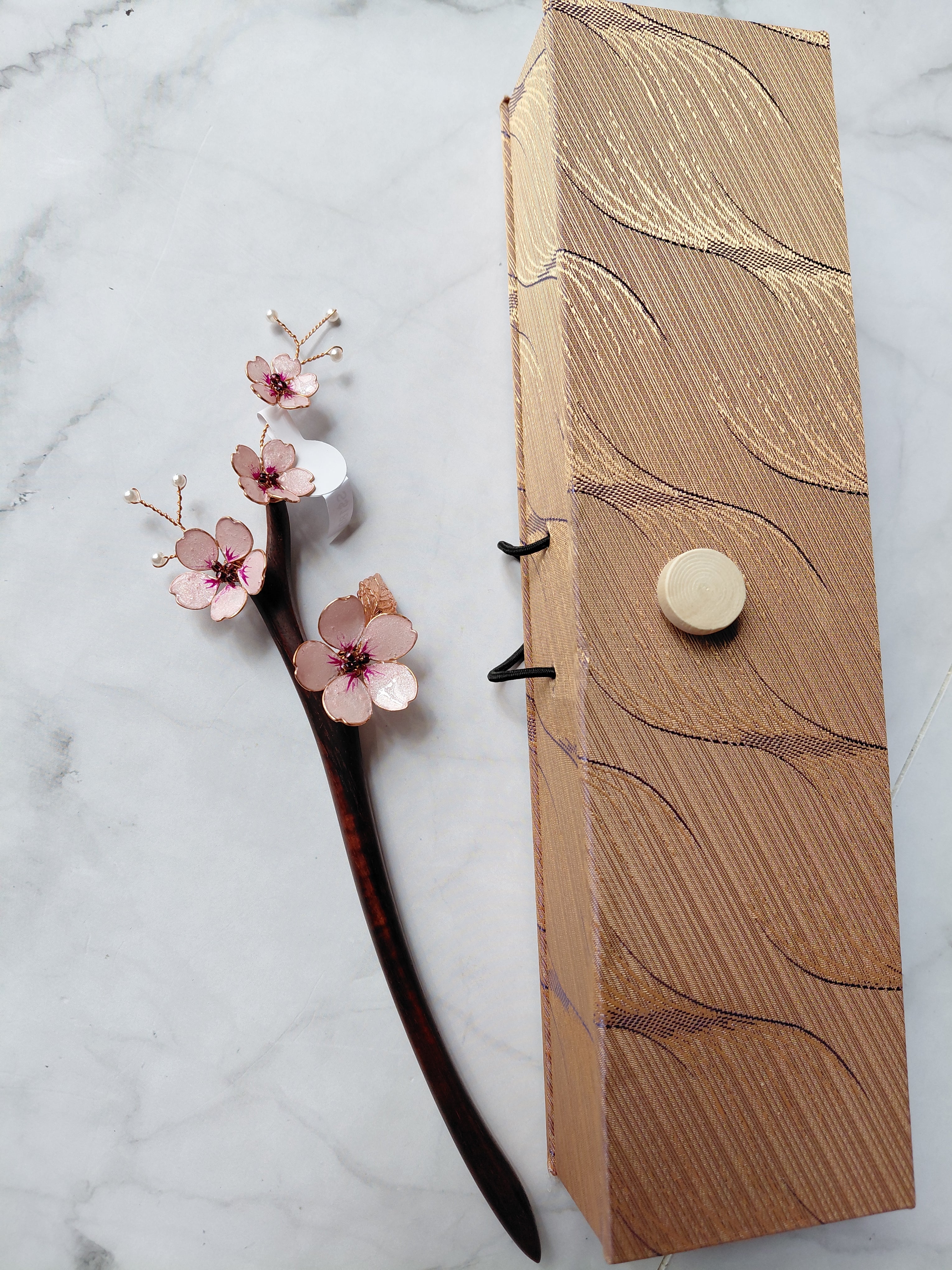 Sakura branch hair stick wooden, Japanese Pink Cherry Blossom