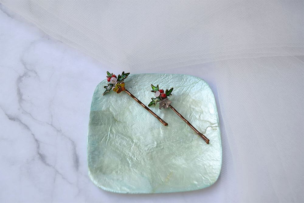 Holly Faux or Cherry leaves hair pins  for Christmas