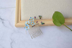 Delicate Forget-Me-Not flowers branch hair comb in silver finish, handmade flower bridal comb.