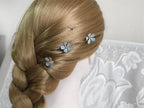 Hair pins and hair forks with single Forget-Me-Not flower, handmade, Sky blue colour.