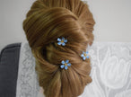 Hair pins and hair forks with single Forget-Me-Not flower, handmade, Sky blue colour.