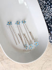 Hair pins and hair forks with single Forget-Me-Not flower, handmade, Sky blue colour.