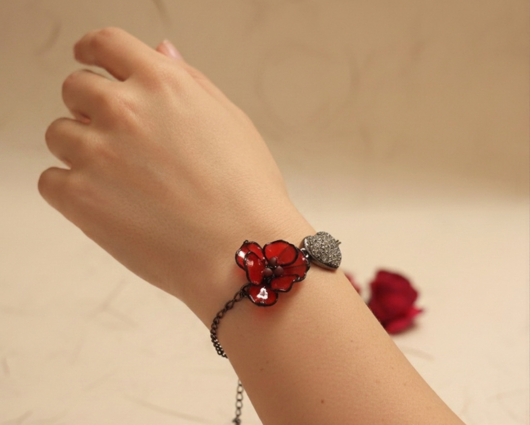 Red Poppy Flower Bracelet