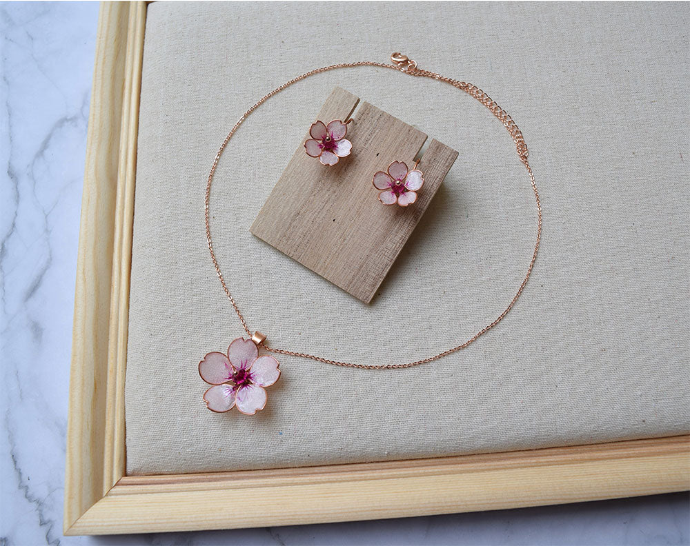 Rose gold Cherry Blossom necklace set