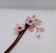 Pink Sakura/Cherry Blossom wooden hair stick with dangle chain