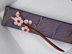 Pink Sakura/Cherry Blossom wooden hair stick with dangle chain